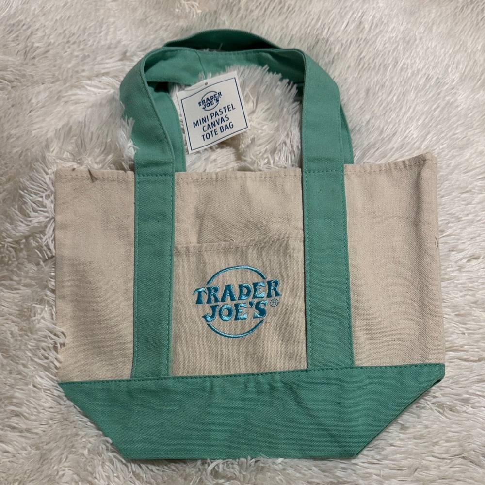 Trader Joe's Mini Pastel Canvas Mint Green Tote Bag NWT